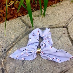 Blue floral hair scrunchie with bow